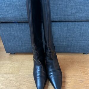 Massimo Dutti Tall Black Kitten Heel Boots